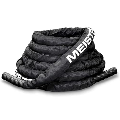 Meister Professional Sheathed Battle Rope for Strength & Conditioning Gym Workouts - 2.0" Diameter - Black