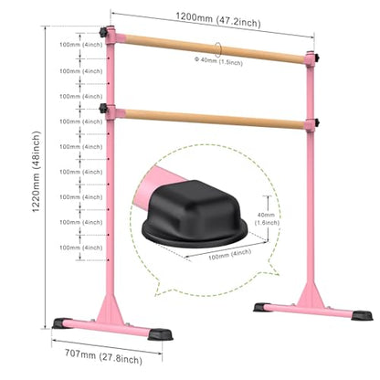 Dolibest Freestanding Ballet Bar, Height Adjustable Ballet Bar, Heavy Duty Dance Bar, with Non-Slip Rubber Pads, Enhanced Stability, Dance/Yoga/Fitness Stretching Bar, Ideal for Kids and Adults - color: Pink- 4ft Wooden Cross Bar