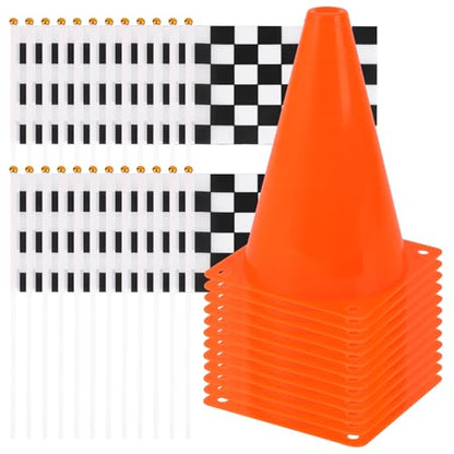 Mini Traffic Cones（with Hole on Top） with Racing Checkered Flags, Sports Safety Cones for Soccer Cones and Basketball Practice Equipment - color: 36PCS