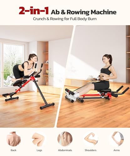 Yoleo 2 in 1 Ab & Rowing Machines for Home, Foldable Ab Workout Equipment, Ab Trainer Machine for Stomach Workout, Ab Crunch Machine with Foam Support,7-Length Adjustable Ab Machine for Home Exercise