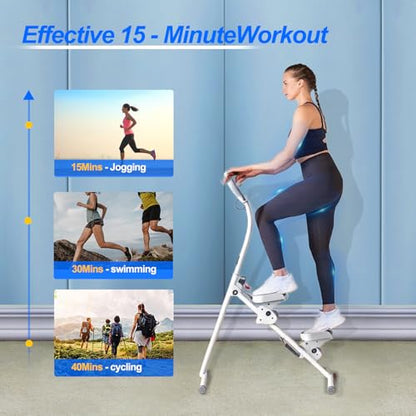 Stepper Machine Adjustable Handles, Compact Stepper Exercise Machine with LCD Display for Home Cardio Workout - color: White