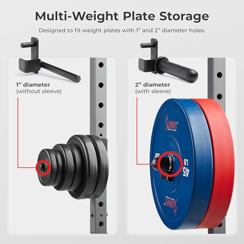 Sunny Health & Fitness Power Cage Squat Rack Upgrade Attachments, Dip Bar, Plate Bar Holder, Belt Squat, J Hook, Lat, Adapter, U Ring, Pull Up Bar, Landmine, Captain's Chair, Tricep Rope For Home Gym - style: Plate Holder