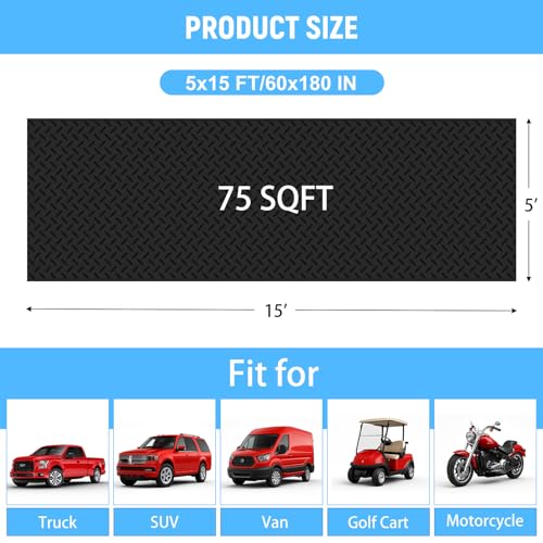 5x15 FT Garage Floor Mat, 2.8mm Thickened Diamond Plate - color: Black, size: 5x15 FT