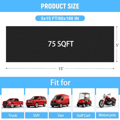 5x15 FT Garage Floor Mat, 2.8mm Thickened Diamond Plate - color: Black, size: 5x15 FT