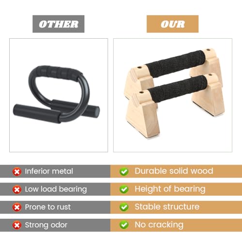 Wooden Push Up Bars, Parallettes Bars for Calisthenics, Wood Calisthenics Equipment for Handstand Training, Push Up Handles for Floor Exercise Home Workout for Men Women