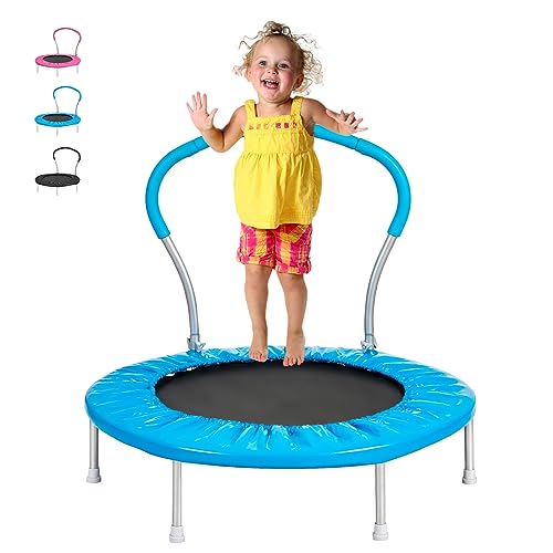 36-Inch Kids Trampoline with Handle - Indoor Mini Tranpoline for Toddlers, Small Fitness Rebounder for Indoor and Outdoor Use - color: Vibrant Blue
