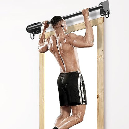 SELEWARE Wall Mounted Pull Up Bar, Chin Up Bar with Resistance Band Hooks