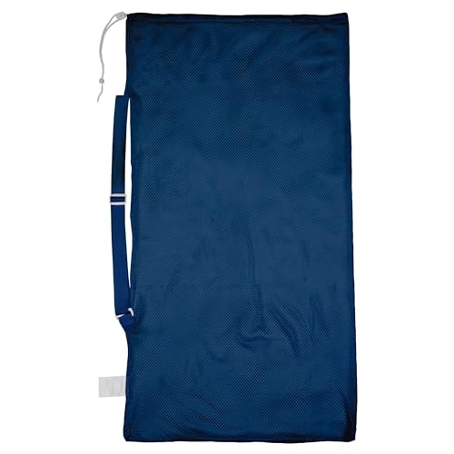 Champion Sports Mesh Equipment Bag – Heavy-Duty Nylon Drawstring Bag with Lock & ID Tag, Breathable Storage Sack for Balls, Swim Gear, Laundry & Toys, Multiple Sizes & Colors - color: Navy, size: 24" x 48" with Shoulder Strap