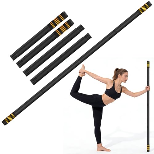 Queension 5ft Adjustable Yoga Stick Made of Sturdy Alloy Steel, Stretching & Mobility Stick with Non-Slip Foam-Sleeveds, Exercise Fitness Pole for Balance & Pilates