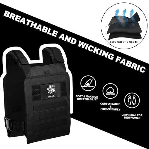 Adjustable Weighted Vest for Men Women – Tactical Vest for Rucking, HIIT & CrossFit, Fits 10x12 Plates, 600D Breathable Weight Vest & Exercise Vest for Strength Training, Weights Not Included - color: Black