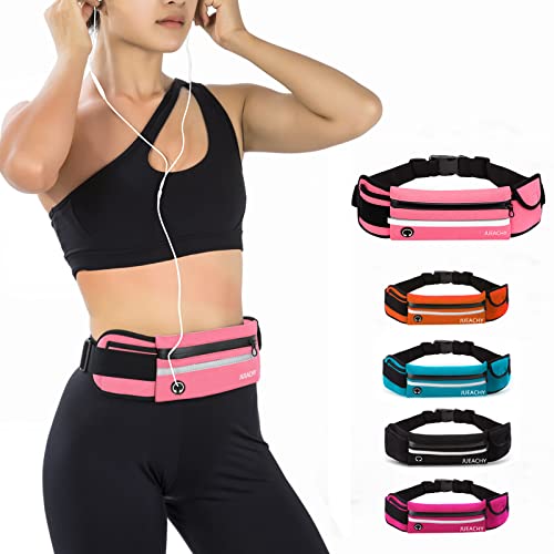 Jueachy Running Belts for Women Waterproof Fanny Pack Running Waist Pouch Phone holder Adjustable Sports Money Belt with Headphone Port