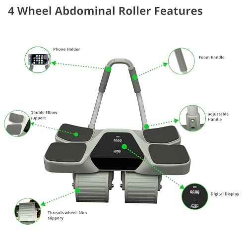 2026 New 4-Wheel Abdominal Roller with Elbow Support : Latest Upgraded High-Performance Exercise Machine With Automatic Rebound, Multi- layered Anti-Slip Design with Built-in Workout Tracker