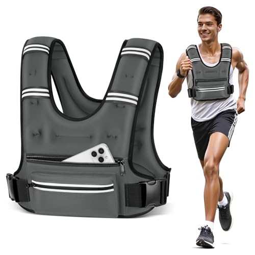 Weighted Vests for Women Men, 8 12 16 20 lb Weighted Vest with Storage Pockets, Rucking Vest with Reflective Stripe, Adjustable Straps Weight Vest for Running, Walking, Workout, Training - color: Grey, size: 16 lb