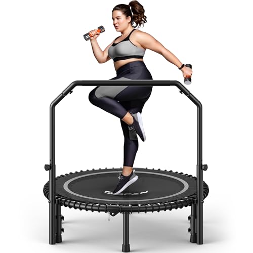 BCAN BT2 450/550LBS Mini Rebounder Trampoline for Adults with Bar, Fitness Trampoline with Bungees, Adjustable Handle, Stable & Quiet, Indoor Outdoor, Whole-Body Workout - 40IN/48IN | FED Fitness - color: 40IN-SILVER, size: 40IN