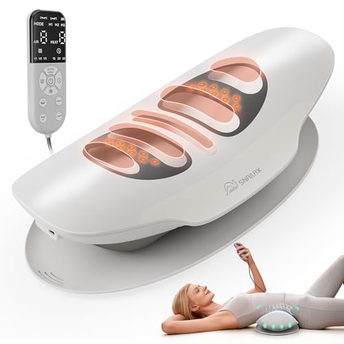 Snailax Lumbar Massager with Heat - Air Compression Back Stretcher for Lower Back, Cordless Waist Massagers with Vibration, 8 Height Levels, Rechargeable Lumbar Support Home Office Travel Men Dad - color: White
