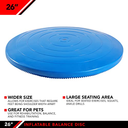 JFIT Inflatable Balance Disc - 13" or 26" Large Wobble Cushion Trainer - Durable Exercise Balance Pad for Coordination, Stability, and Core - Home, Gym, and Pet Training - style: 26-Inch - Blue