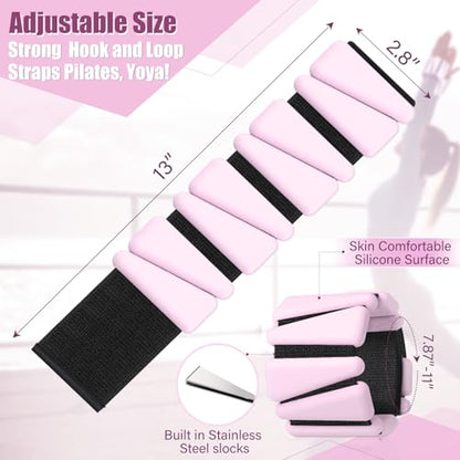 Wrist and Ankle Weights for Women Men Set of 4(1 lb Each) adjustable Arm Leg Silicone Weighted Wristbands Bracelets for Pilates Yoga Gym Workout Running Walking Strength Training(Pink) - color: Pink