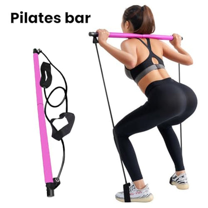 Pilates Bar Kit with Resistance Bands, at Home Workout Equipment Resistance Bands, Multifunctional Pilates Bar for Women & Men Gym Yoga Fitness Strength Training