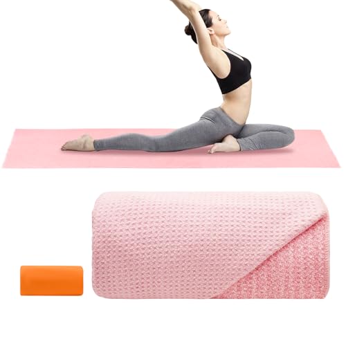 Yoga Mat Towel Non Slip for Hot Yoga, with a Sweat Towel, Anti-Slip Silicone Grip Dot, Waffle Fiber 400GSM,72'' x 25'' Mat Size,Grippy Yoga Mat Towel, Soft Absorbent for Hot Exercise,Bikram,Pilates