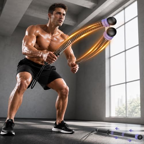 Weighted Ropeless Battle Ropes (2-Pack), Adjustable Resistance and Portable Cordless Battle Ropes for Home Gym with Non Slip Handle, HIIT and Low-Impact Aerobic Training for Men & Women (Purple)