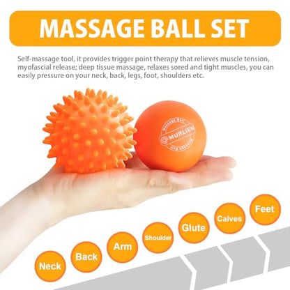 Massage Ball Set, Spiky Ball & Lacrosse Ball for Body Massage, Muscle Relief, Deep Tissue, Myofascial Release, Massager for Neck, Shoulder, Back, Foot or Muscle Tension - Orange