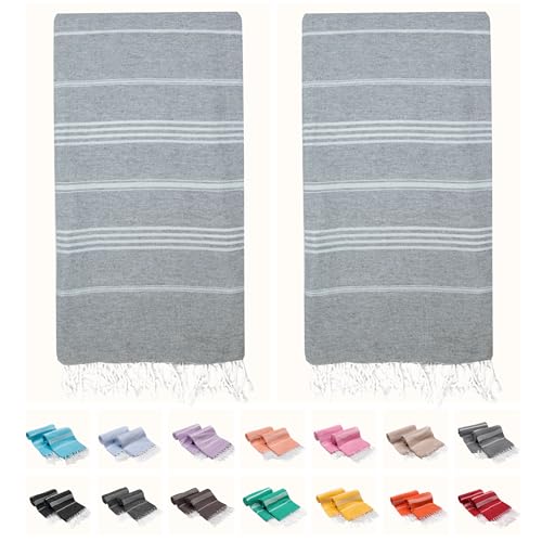 PARK&OZ (2 Pack) Turkish Cotton Lightweight Towel | Pre-Washed | Absorbent and Quick Dry | Sand Free | Oversized | Towels for Beach,Pool,Bathroom,Spa,Travel,Camping,Fitness,Yoga (Light Grey) - color: Light Grey