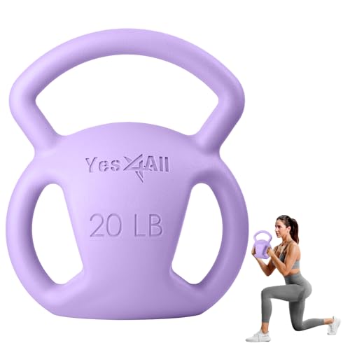 Yes4All Kettlebell, Strength Training Kettlebells for Women, Wide Multi-grip Textured Handle for Home Gym Exercises & Full Body Workout, Single 5–25 lb & Set of 10-15 lb - color: D. 20LB - Purple, style: A. Single