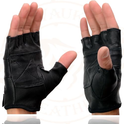 Milwaukee Leather SH216 Men's Black Leather Gel Padded Palm Fingerless Motorcycle Hand Gloves W/Breathable ‘Open Knuckle’
