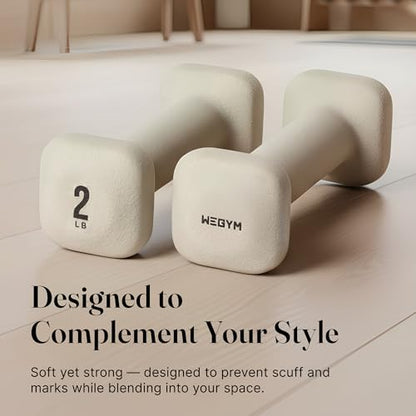 WeGym SafeGrip Square Dumbbells with Anti Slip Handles, Aesthetic Free Weights for Home Workouts, Stable Design Prevents Rolling during Floor Exercises - color: Sandstone, style: 2LB Pair