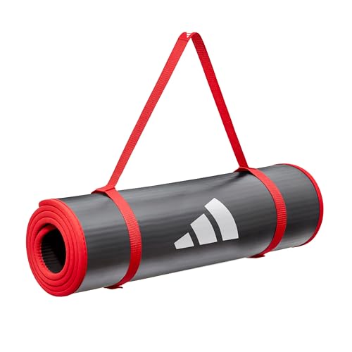 adidas 10mm Extra Thick Training Mat with Carrying Strap and Non-Slip Textured Base - Cushioned Workout Mat for Home Gym, Floor Workouts, and Intense Exercises - Portable and Durable