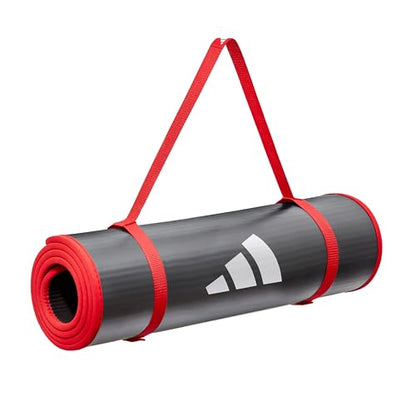 adidas 10mm Extra Thick Training Mat with Carrying Strap and Non-Slip Textured Base - Cushioned Workout Mat for Home Gym, Floor Workouts, and Intense Exercises - Portable and Durable