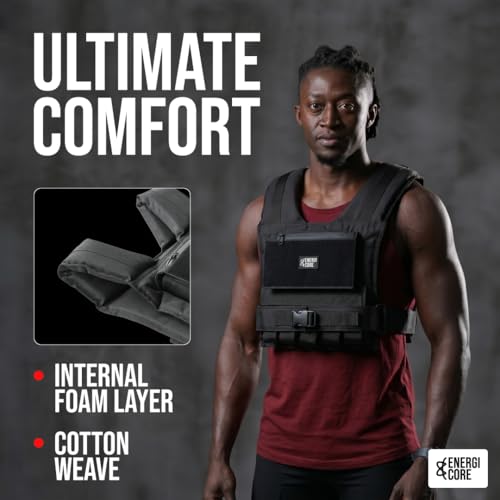 ENERGI CORE Adjustable Weighted Vest , 20lbs/30lbs/40lbs - Heavy Duty Tactical Weight Vest for Men & Women Workout - Removable Iron Weights, Reflective Strip & Zipper Pocket - Strength Training, Running & Fitness