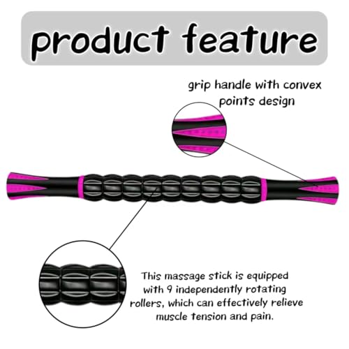 Muscle Roller Stick - A Full-Body Massage Roller that Can Relieve Muscle Soreness, Cramps and Tension After Exercise. It is a Handheld Physical Therapy and Recovery Tool（Red and Black） - color: Red Black