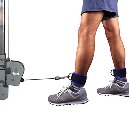 1 Pair of Fitness Ankle Straps for Cable Machine - Double D-Ring, Adjustable Comfort fit Neoprene - for Men and Women - color: Blue