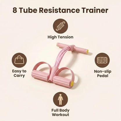 Handles for Elastic Resistance Tube Multifunction Fitness Training Pull Exercise Bands Abdomen/Waist/Arm/Leg Device Foot Handle, with Pedal Rope Fashion Tension Stretching 8 Puller Band Pedal(Pink)