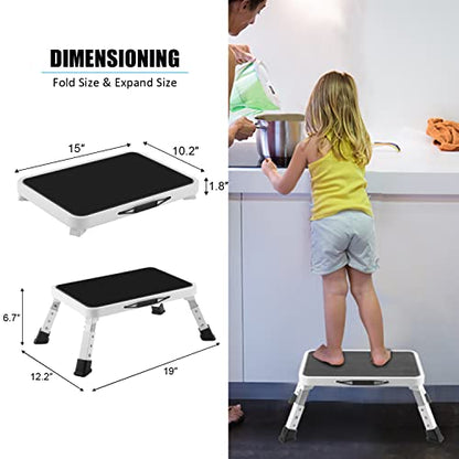 Folding Step Stool, Height-Adjustable Step Stool with Non-Slip Platform, Step Ladder for Adults or Kids in Kitchen, Home, 330 Lbs Capacity