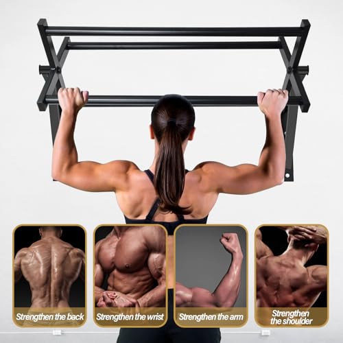 Wall Mounted Pull Up Bar Chin Up bar Multifunctional Dip Station for Indoor Home Gym Workout, Power Tower Set Training Equipment Fitness Dip Stand Supports to 440 Lbs