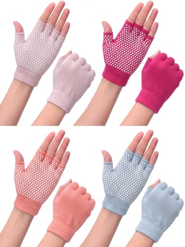 Fourluoo 4 Pcs Women Workout Gloves - color: Blue, Orange, Beige, Rose Red