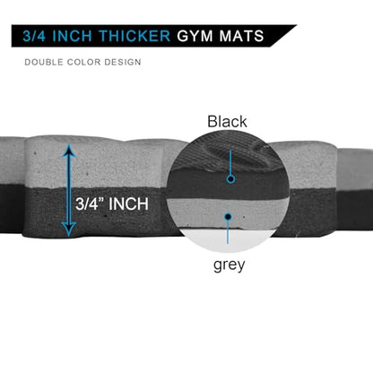 3/4 in Thick 48 Sq Ft EVA Foam Exercise Gym Mats 12 Pcs - Interlocking Puzzle Floor Tiles for Home Gym Heavy Workout Equipment Flooring - 24 x 24in Tile, Black & Gray