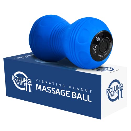 Vibrating Peanut Massage Ball - Deep Tissue Trigger Point Therapy, Myofascial Release - Handheld, Cordless - 4 Intensity Levels - Dual Lacrosse Ball Vibration Massager (Blue)
