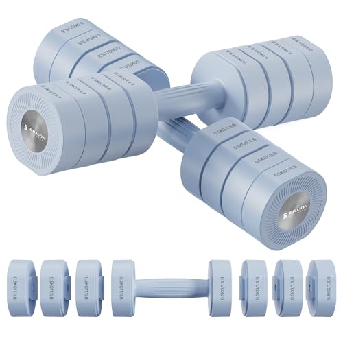 Dumbbell Set of 2, Adjustable Weight, Anti-slip Handle, Macaron Colors, Each 2.2/4.4/6.6/8.8 lbs, 4 in 1 Hand Weights for Women at Home, Blue - color: Blue