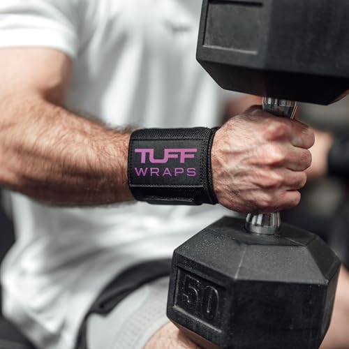 TuffWraps 16" Wrist Wraps: No Thumb Loops, Quality Gym Wrist Wraps for Weightlifting, Bench Press, Powerlifting, and Cross-Training—Try The Belt Loop Tightening System - color: Black/Pink