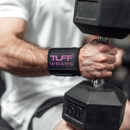 TuffWraps 16" Wrist Wraps: No Thumb Loops, Quality Gym Wrist Wraps for Weightlifting, Bench Press, Powerlifting, and Cross-Training—Try The Belt Loop Tightening System - color: Black/Pink