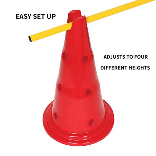 Etna Dog Agility Hurdle Set - 6 Canine Obedience Training Exercise Cones with 3 Collapsible Metal Bars - Adjustable Height