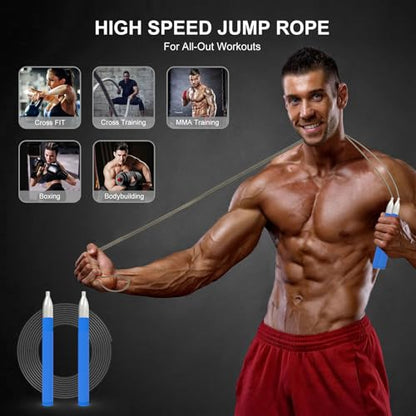 Speed Jump Rope for Men Women, Fitness Skipping Rope with Aluminium Handle and 2 Ropes, Self-Locking Design Adjustable Jumping Rope for Adult Workout Boxing - color: Blue