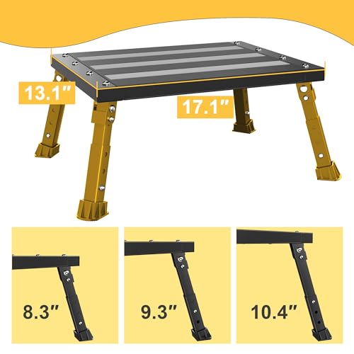 500 lbs Heavy Duty RV Step Stool, Foldable Extra Wide Platform, 3 Adjustable Heights, Rust-Proof Aluminum Legs, Non-Slip Blow-Molded Surface, Portable Step for RV, Trucks, SUVs & Pets (Black)