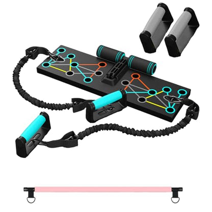 Multifunctional Push Up Board with Resistance Bands, Pilates Bar, Door Anchor, Shoulder, Back & Tricep Training, Home Workout Equipment, 600lbs Load Capacity