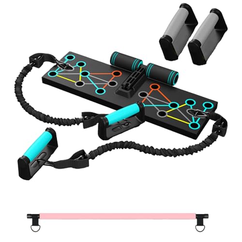 Multifunctional Push Up Board with Resistance Bands, Pilates Bar, Door Anchor, Shoulder, Back & Tricep Training, Home Workout Equipment, 600lbs Load Capacity