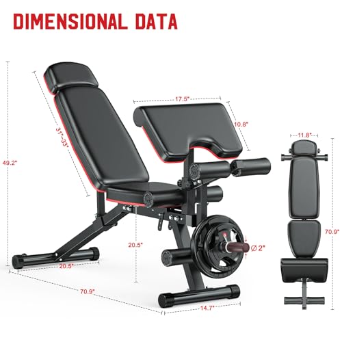 XDDIAS Workout Bench, Adjustable Weight Bench with Leg Extension and Leg Curl, Extended Headrest, 900LBS Preacher Curl Bench Incline Decline Flat Workout Bench for Home Gym Full Body Exercise - color: Black+Glossy