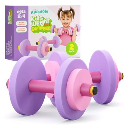 Modern Innovations Kids Weight Set (2 Pack) Toy Dumbbells, Baby Dumbbell Workout Weights, Fun Fitness and Exercise Equipment for Toddlers (Pink & Purple) - color: Pink/Purple, style: Dumbbells